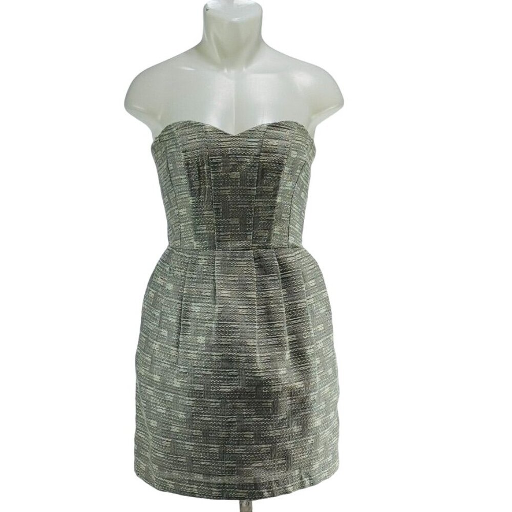 GREYLIN Anthropologie Dress Acrylic Cotton Silver Strapless Women's Size Medium - Picture 10 of 10